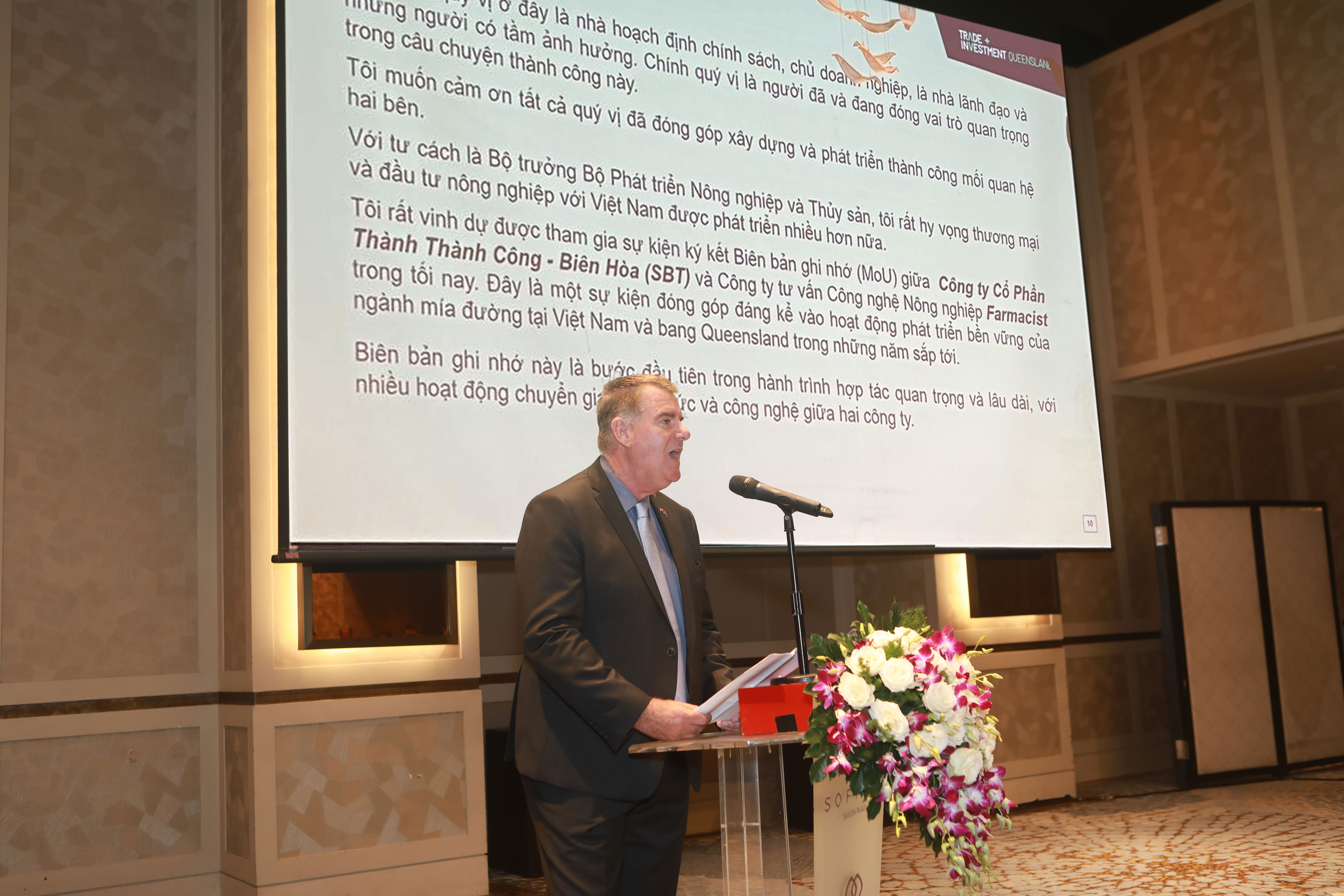 Bộ trưởng Phát triển Nông nghiệp Queensland, ông Mark Furner chia sẻ kỳ vọng về việc hợp tác phát triển nền nông nghiệp công nghệ cao, bền vững tại Việt Nam &amp; Queensland